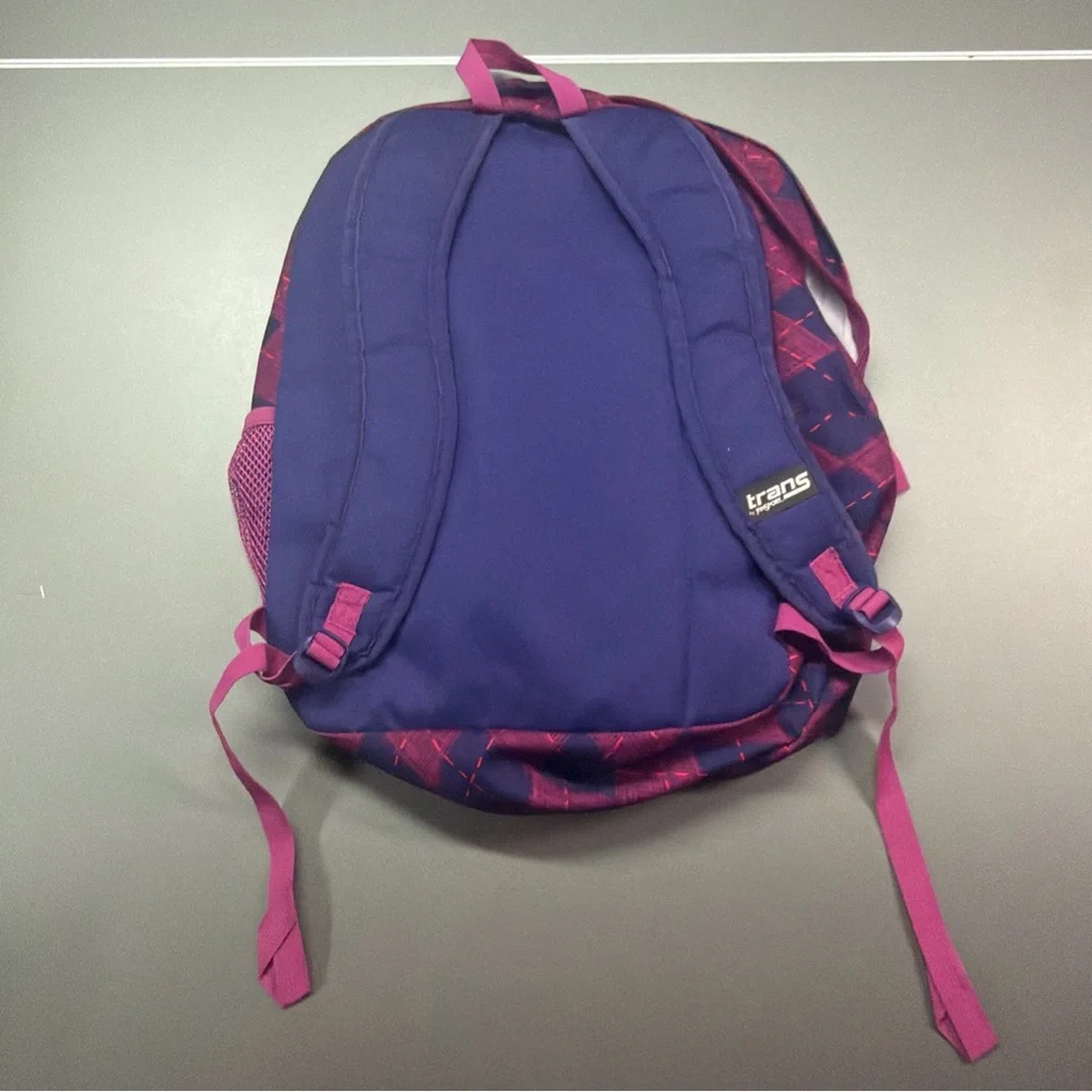 Trans by Jansport Backpack Purple‎ Blue Pink Girls Diamond Pattern Zip Pockets